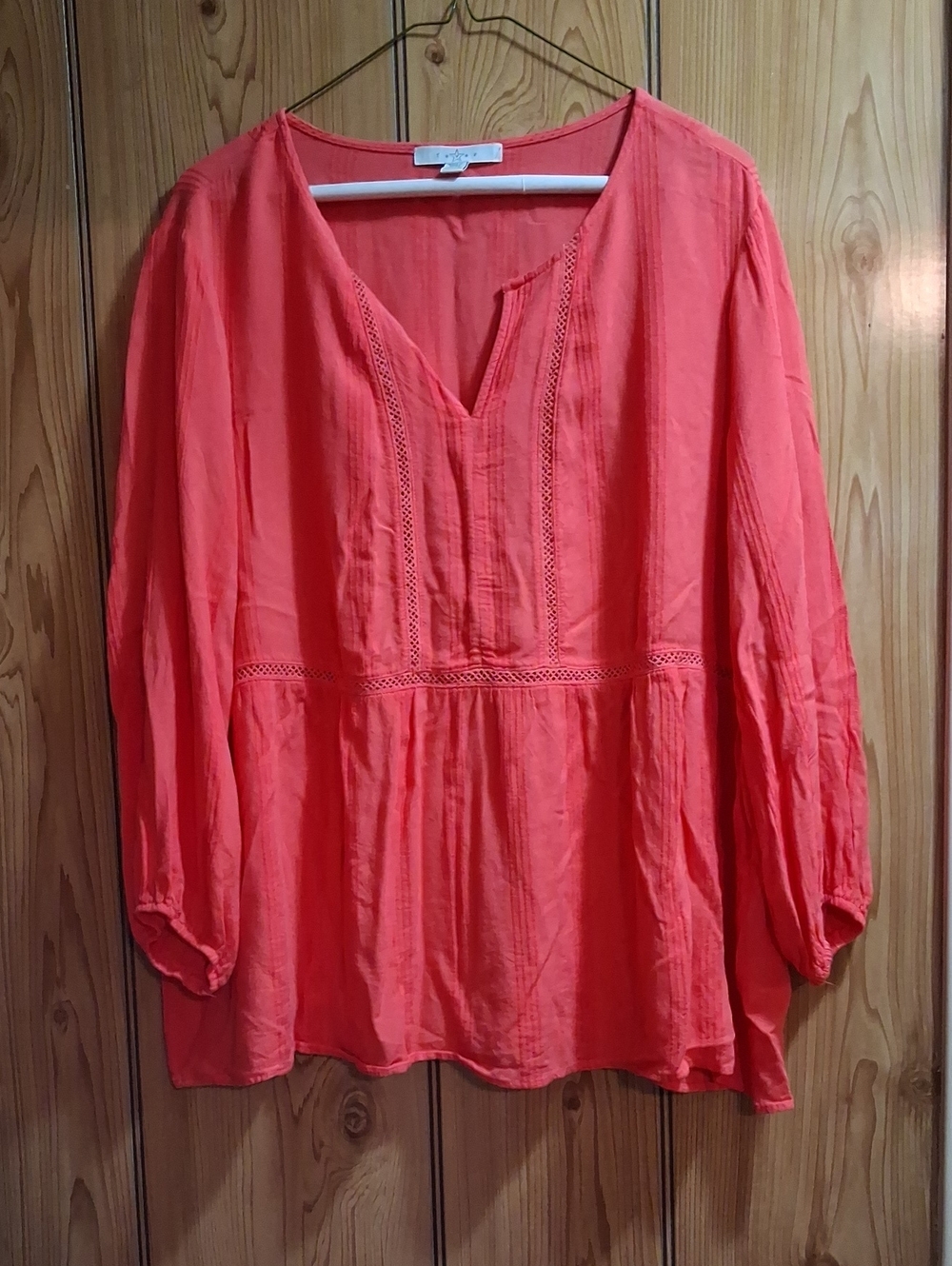 Fever Coral V-Neck Peasant Tunic